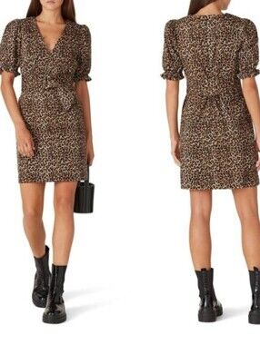 Marissa Webb Collective Brown Leopard Dress Size 2 Sheath Belted Career Pockets